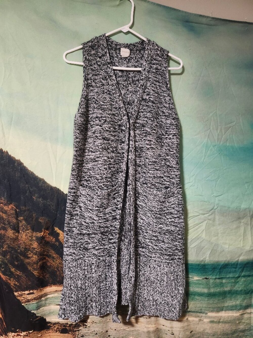 Women's Chicos Pepper Vest Sweater Duster Sleeveless Long Size 1 Pockets EUC